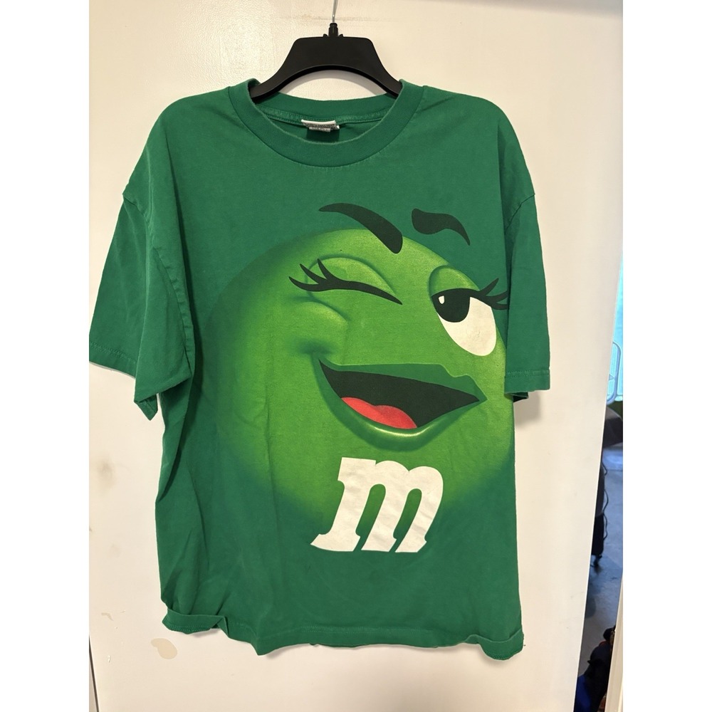 2009 Green M&M Big Face T Shirt Large M&Ms Candy Promo XL